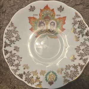 Vintage Royal Visit Commemorative Saucer - Gold and White